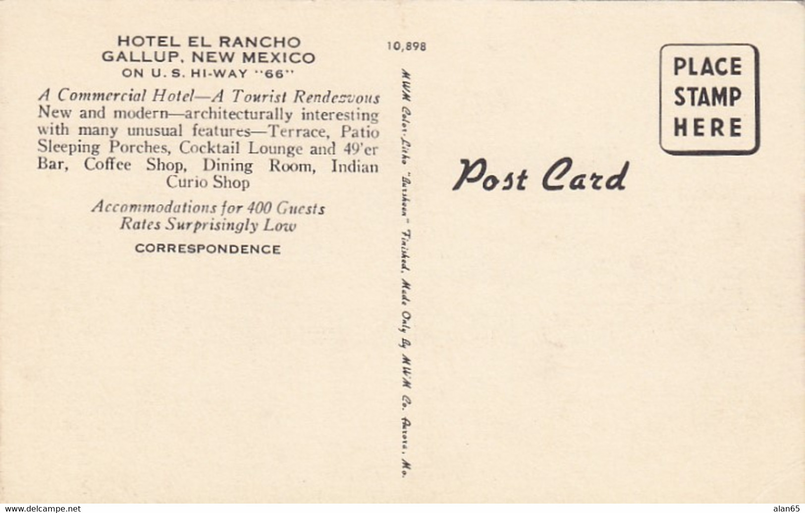 Gallup New Mexico, Route 66, Hotel El Rancho, C1940s/50s Vintage Postcard - Route ''66'