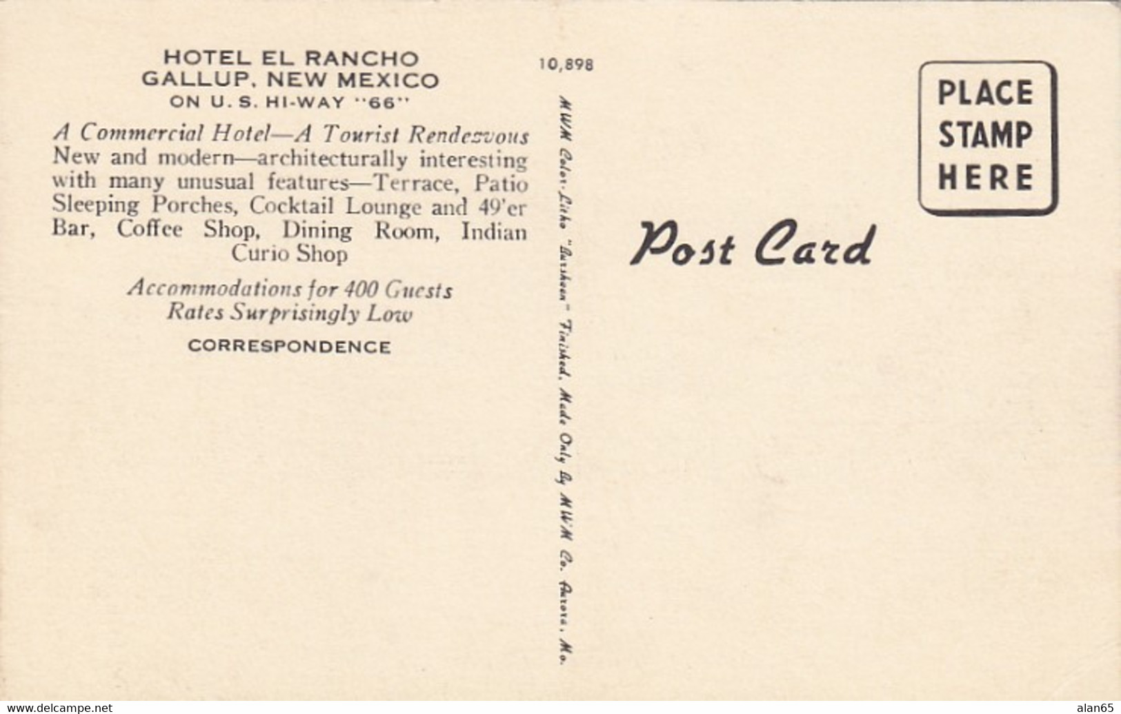 Gallup New Mexico, Route 66, Hotel El Rancho, C1940s/50s Vintage Postcard - Ruta ''66' (Route)