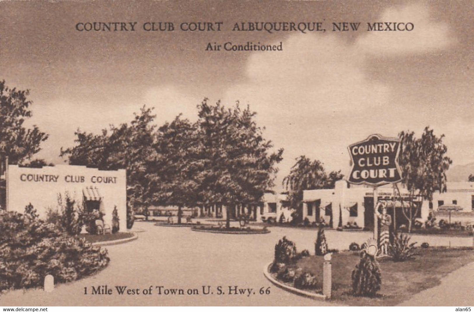 Albuquerque New Mexico, Route 66, Country Club Court Motel, C1940s/50s Vintage Postcard - Route ''66'