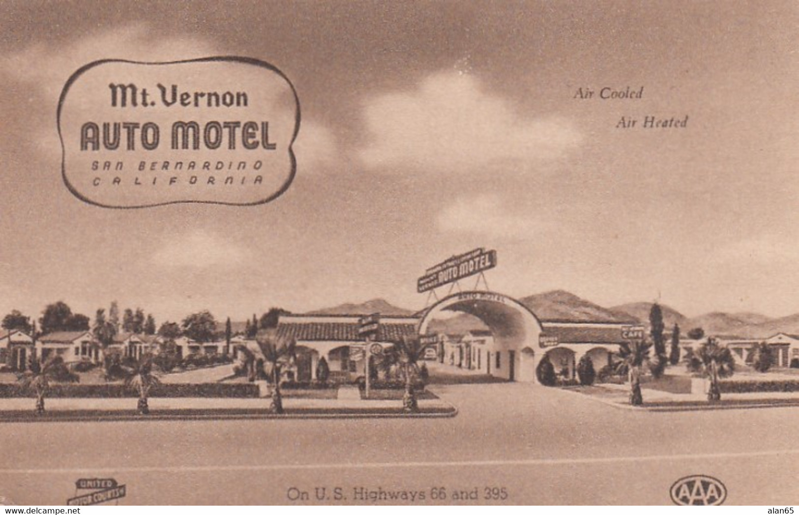 San Bernardino California, Route 66, Mt. Vernon Auto Motel, C1940s/50s Vintage Postcard - Route '66'