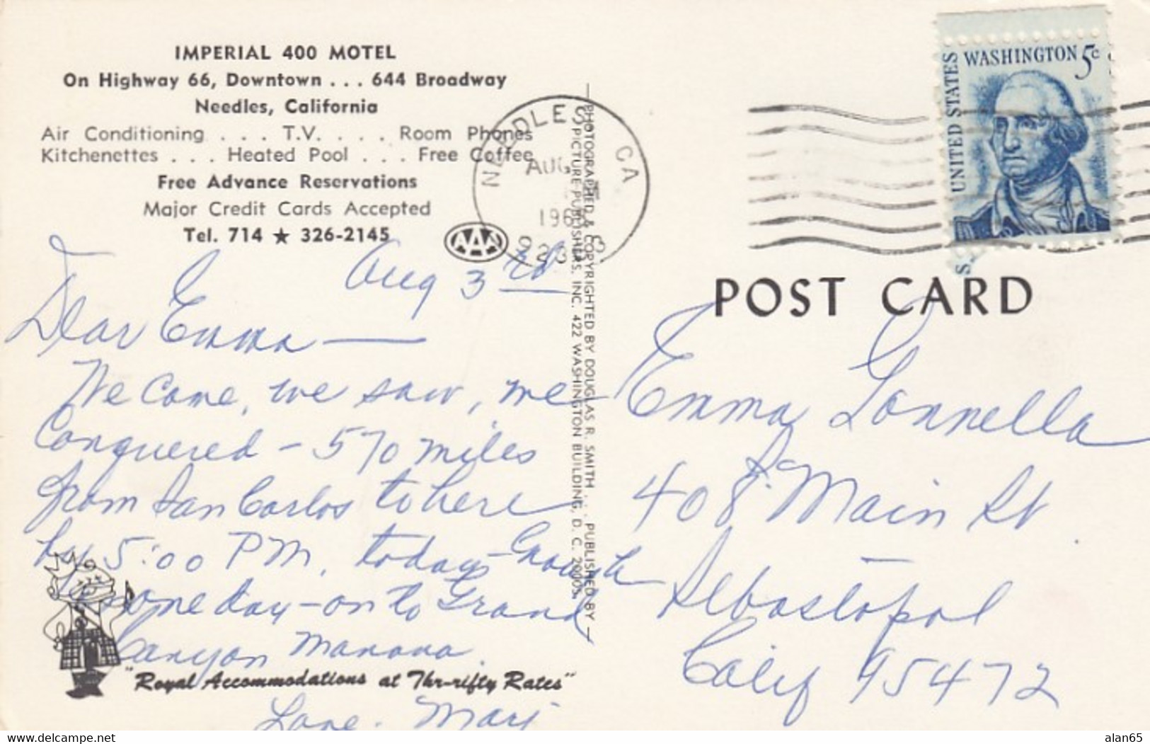Needles California, Route 66, Imperial 400 Motel, C1960s Vintage Postcard - Ruta ''66' (Route)