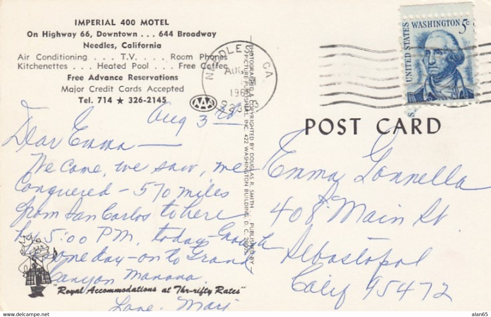 Needles California, Route 66, Imperial 400 Motel, C1960s Vintage Postcard - Route '66'