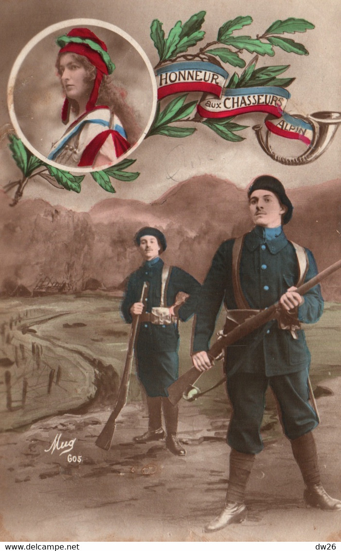 Patriotique - Honneur Aux Chasseurs Alpins - Carte Mug Colorisée N° 605 - Patriottisch