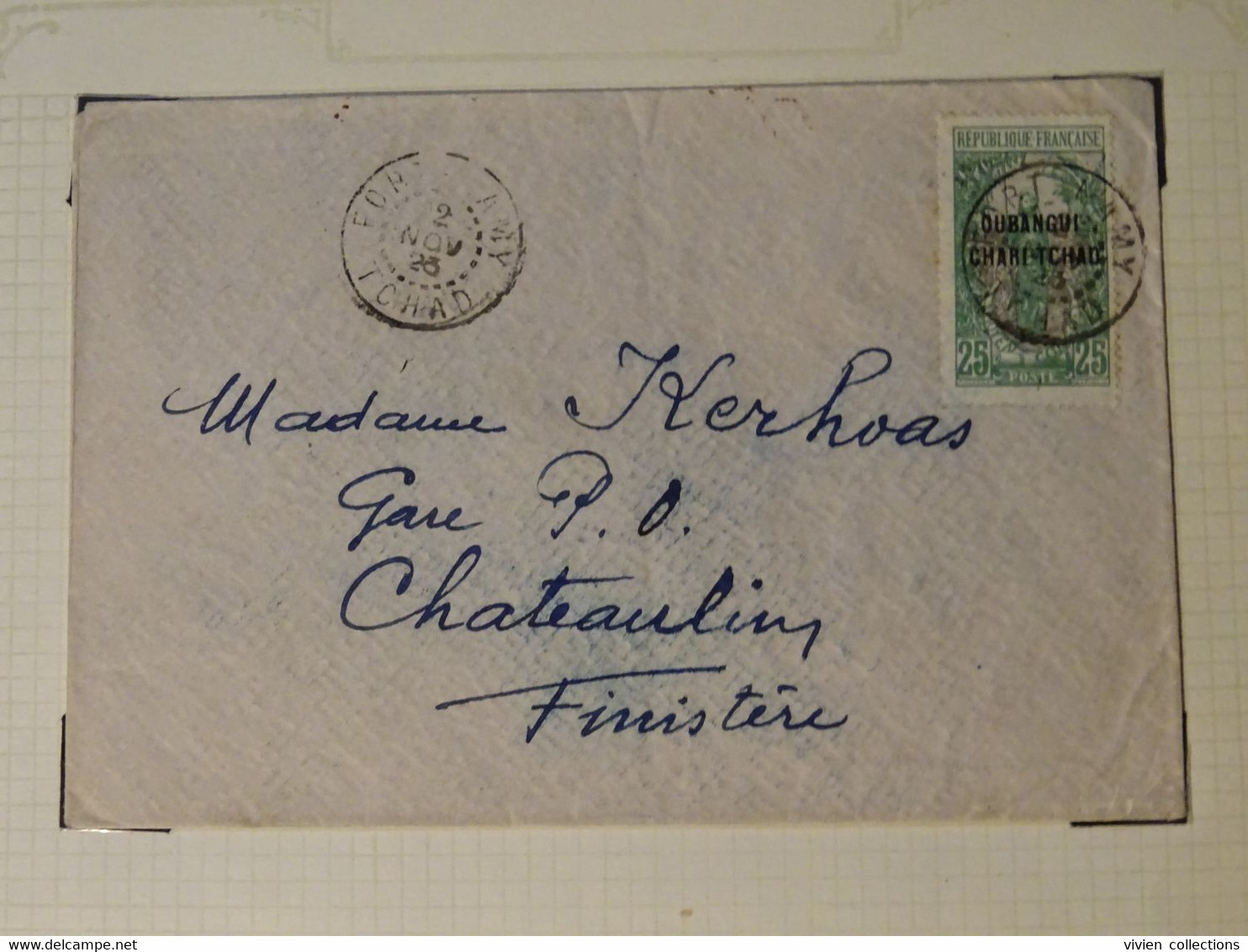 France Colonies Françaises Oubangui 1923 Lettre De Fort Lamy Tchad Pour Chateaulin (29) Avec Passage Par Brazzaville Dos - Covers & Documents