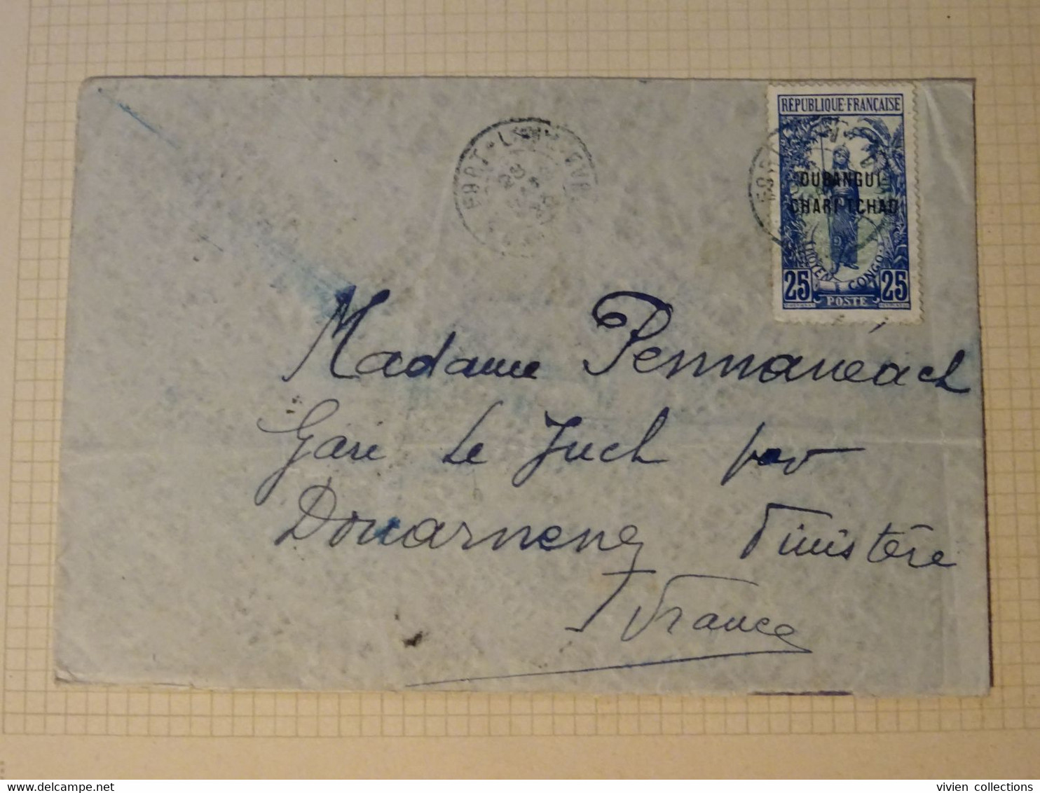 France Colonies Françaises Oubangui 1923 Lettre De Fort Lamy Tchad Pour Douarnenez (29) Avec Passage Par Brazzaville Dos - Covers & Documents