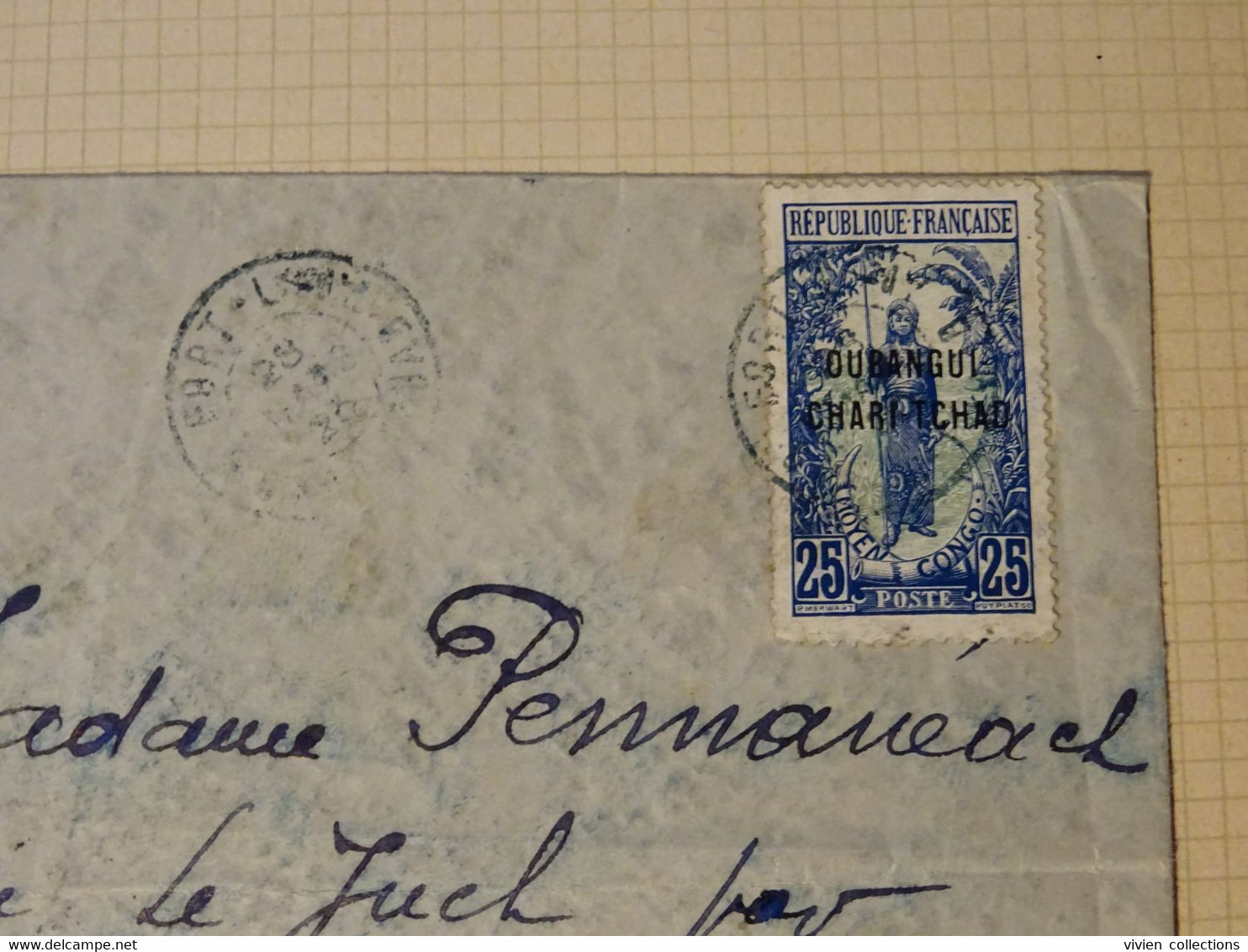 France Colonies Françaises Oubangui 1923 Lettre De Fort Lamy Tchad Pour Douarnenez (29) Avec Passage Par Brazzaville Dos - Briefe U. Dokumente