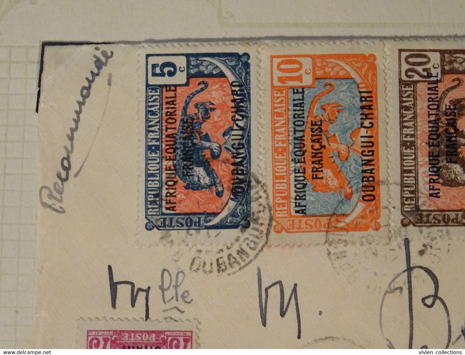 France Colonies Françaises Oubangui 1933 Lettre Recommandé De France Aviation à Bangui Pour Paris (avec 7 Timbres !) - Brieven En Documenten