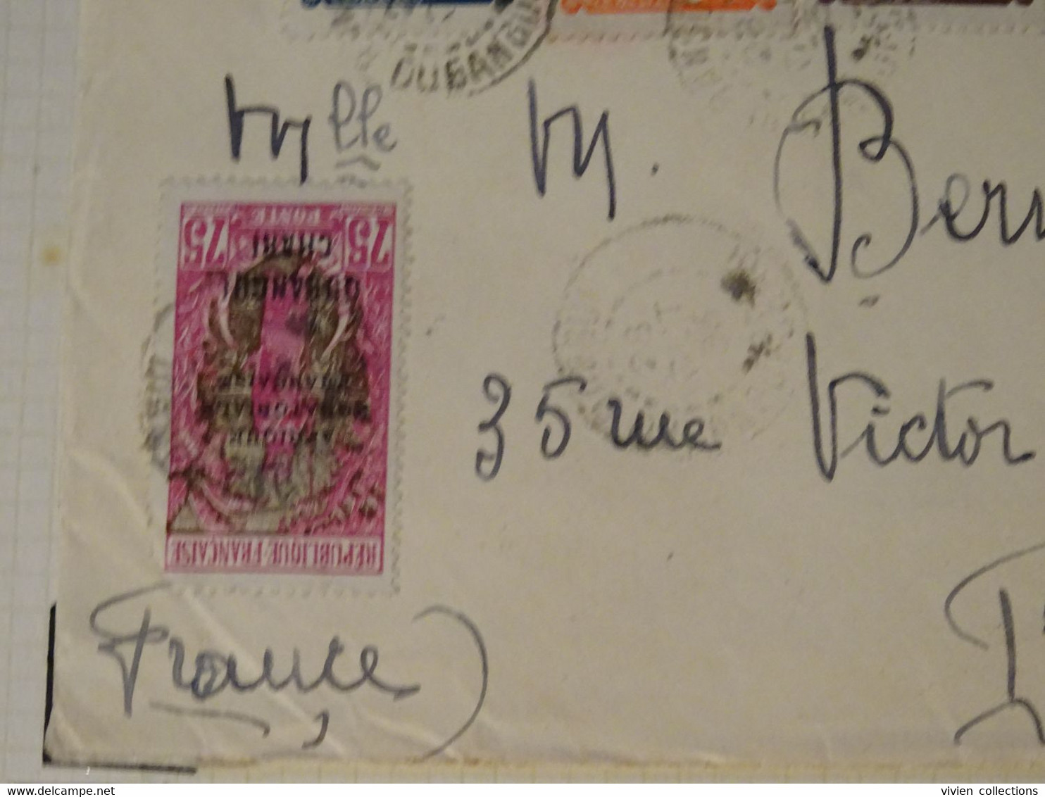 France Colonies Françaises Oubangui 1933 lettre recommandé de France Aviation à Bangui pour Paris (avec 7 timbres !)