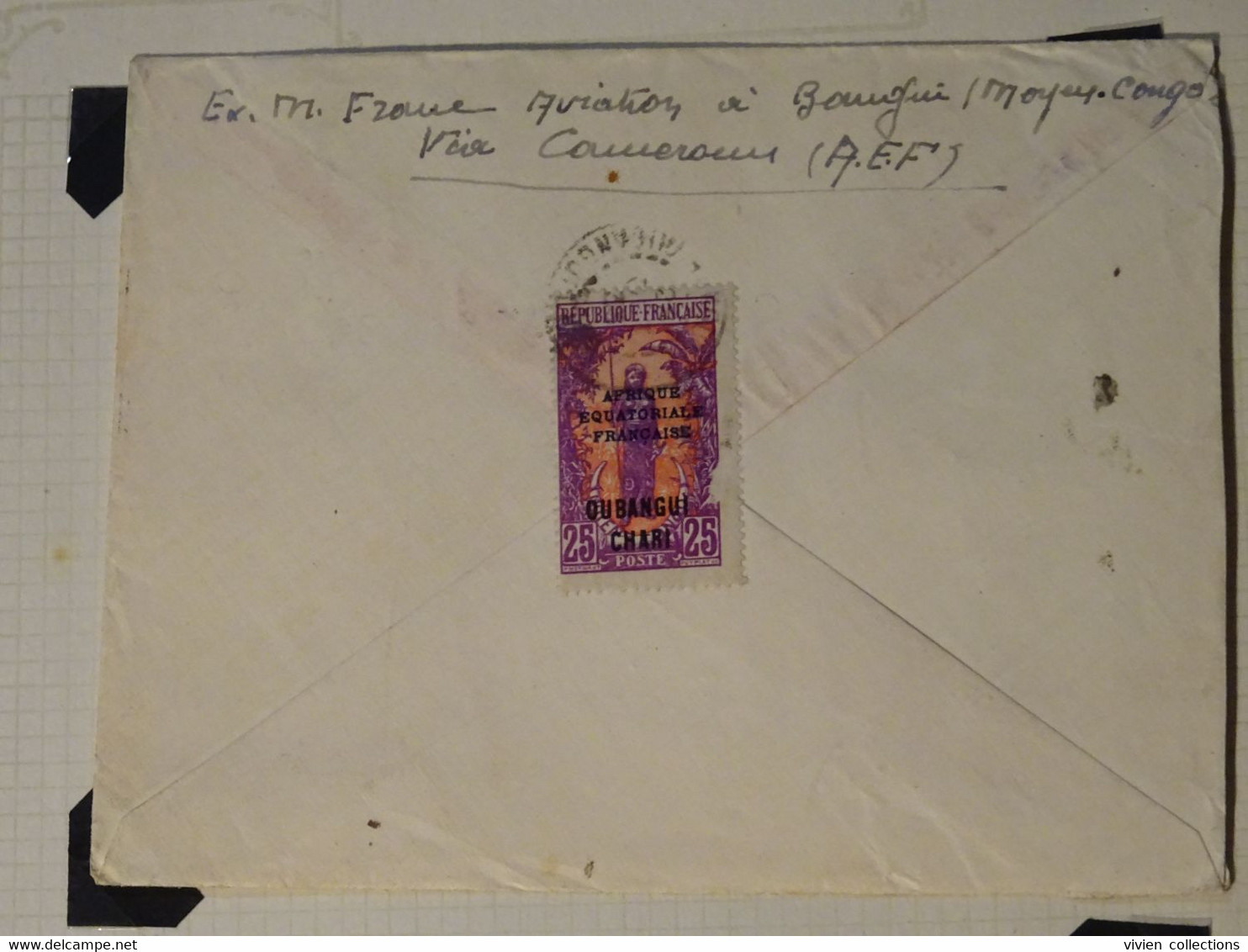 France Colonies Françaises Oubangui 1933 lettre recommandé de France Aviation à Bangui pour Paris (avec 7 timbres !)