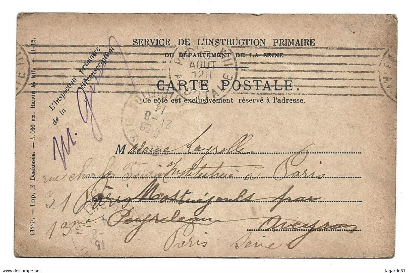 Cpa Service De L' Instruction Primaire Département De La Seine 1914 (carte Pliée) - Scuole