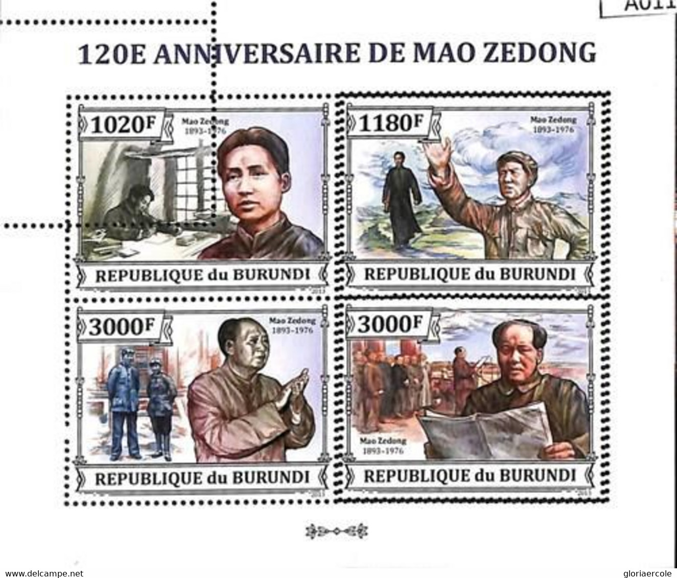 A0114 - BURUNDI - ERROR 2013  MISSPERF Stamp SHEET: Politics MAO ZEDONG - Mao Tse-Tung