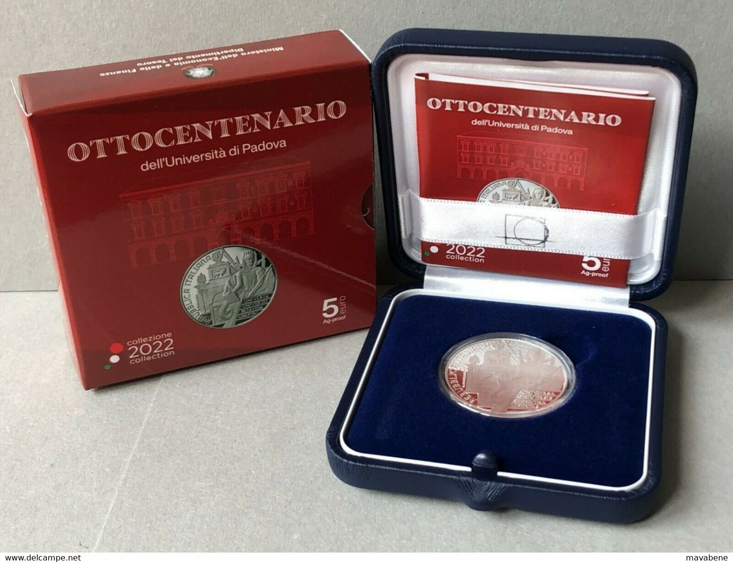 ITALIA 2022 OTTOCENTENARIO UNIVERSITA' DI PADOVA MONETA ARGENTO 5 EURO PROOF IPZS - Colecciones