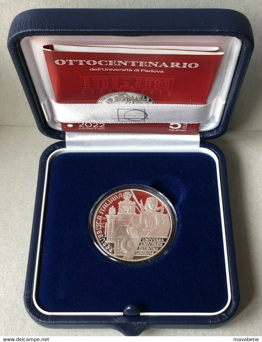 ITALIA 2022 OTTOCENTENARIO UNIVERSITA' DI PADOVA MONETA ARGENTO 5 EURO PROOF IPZS - Collections