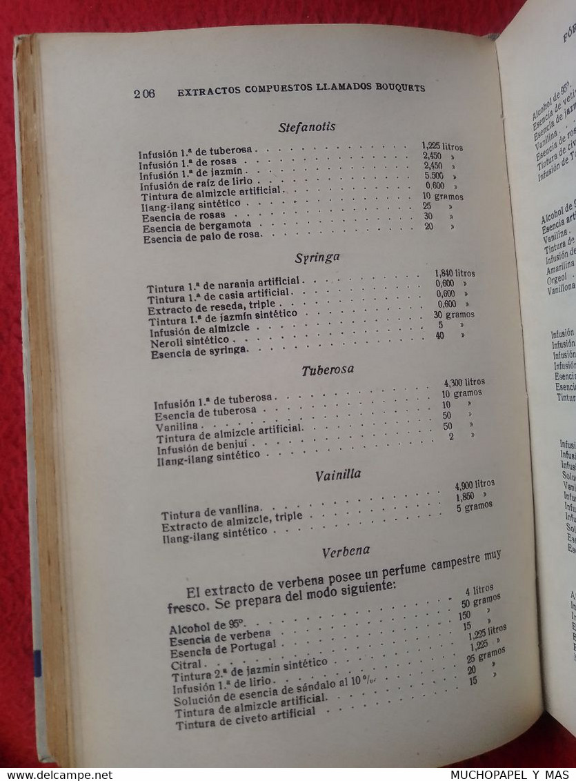 ANTIGUO LIBRO FORMULARIO DE PERFUMES Y COSMÉTICOS J. P. DURVELLE 1940 GUSTAVO GILI EDITOR BARCELONA. PARFUMS COSMÉTIQUES