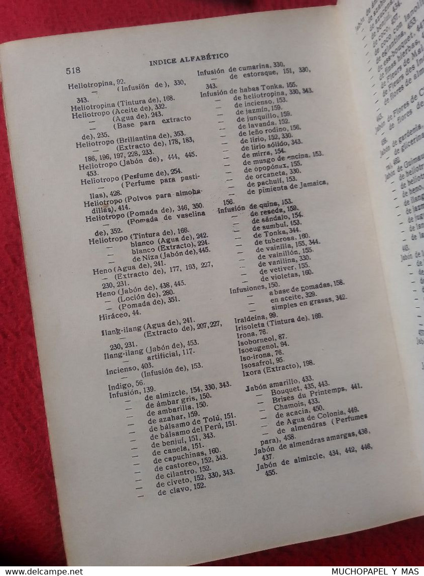 ANTIGUO LIBRO FORMULARIO DE PERFUMES Y COSMÉTICOS J. P. DURVELLE 1940 GUSTAVO GILI EDITOR BARCELONA. PARFUMS COSMÉTIQUES