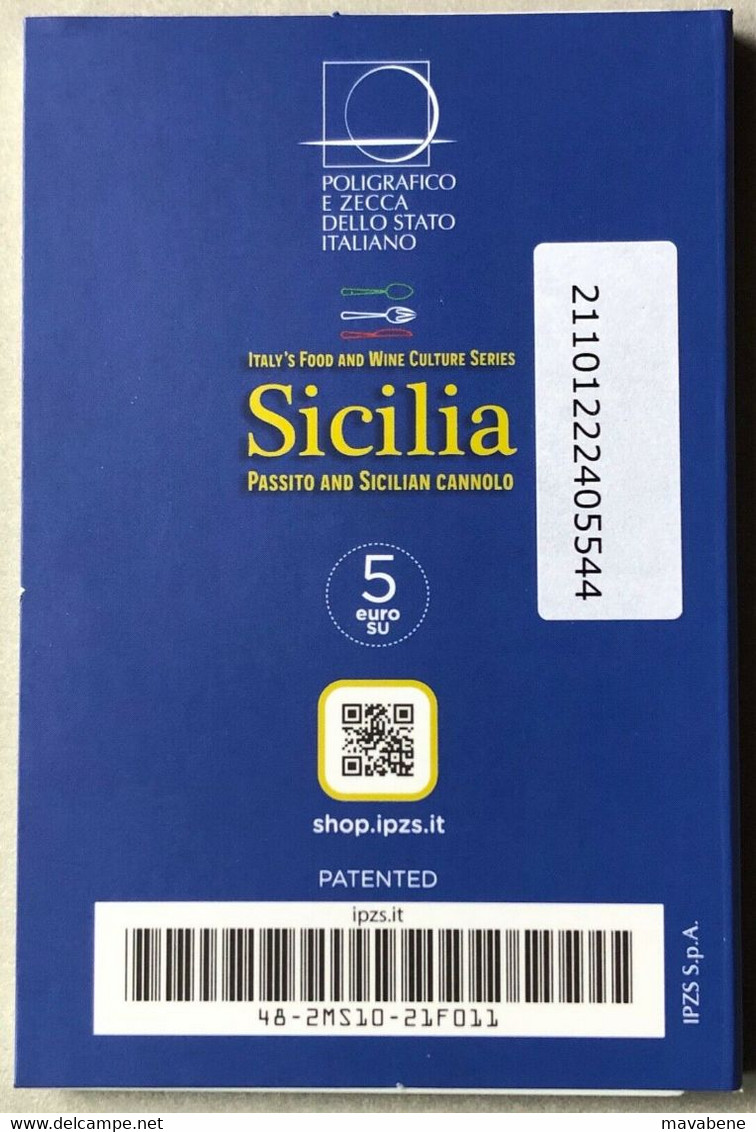 ITALIA 2021 MONETA FDC 5 EURO SICILIA PASSITO E CANNOLO SICILIANO COINCARD IPZS - Colecciones