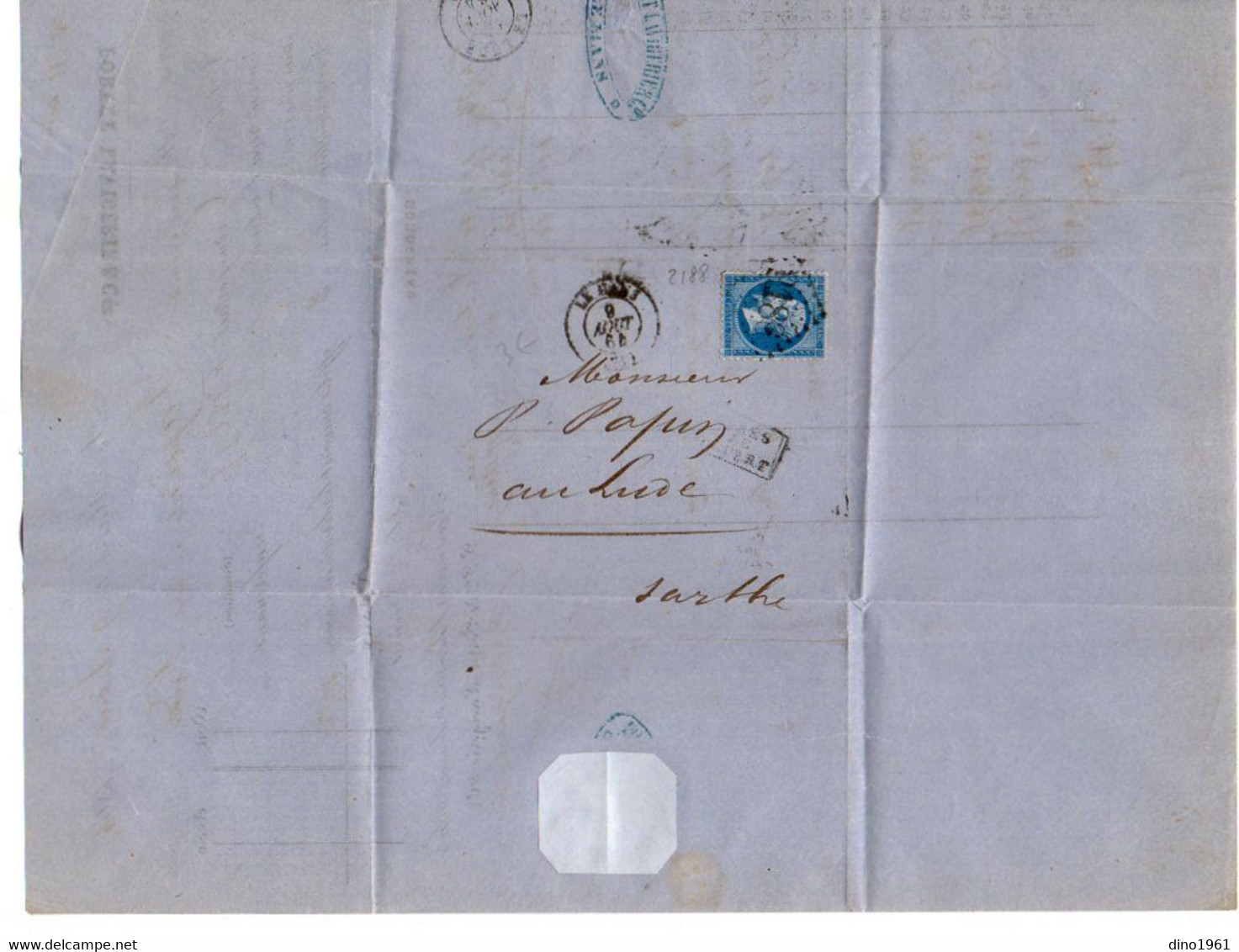 VP19.399 - 1864- Lettre / Bordereau - Banque - PORTET LAVIGERIE & Cie à LE MANS Pour LE LUDE - Banco & Caja De Ahorros