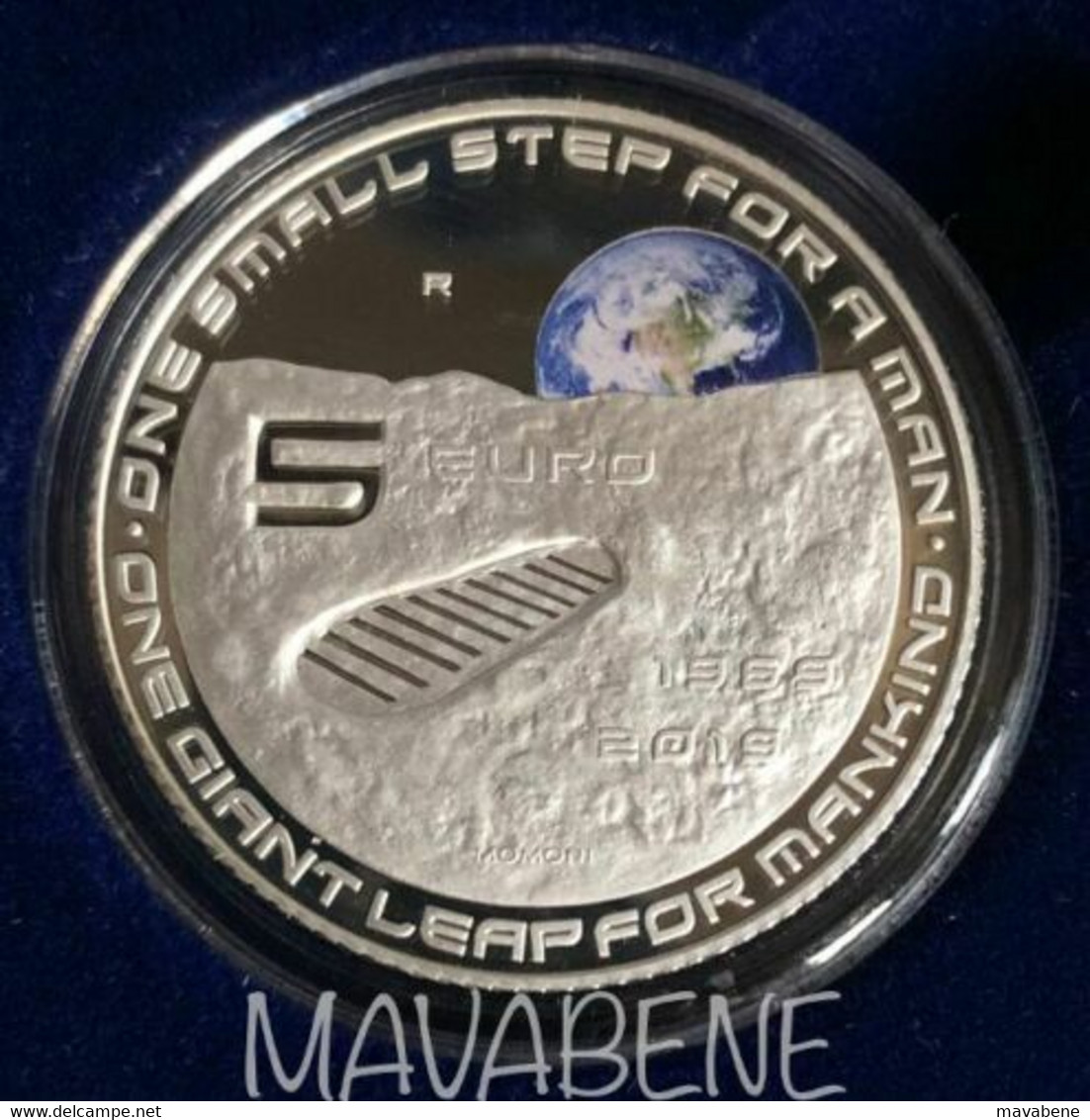 ITALIA 2019 MONETA SBARCO SULLA LUNA 5 EURO ARGENTO PROOF MOON LANDING SILVER IPZS - Colecciones