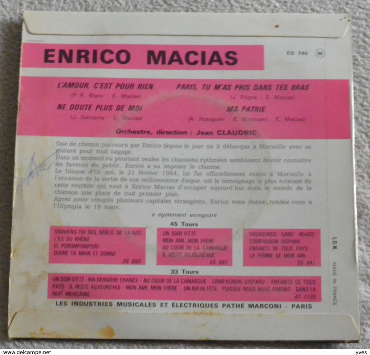 Enrico Macias - L'amour C'est Pour Rien - 45 Rpm - Maxi-Single