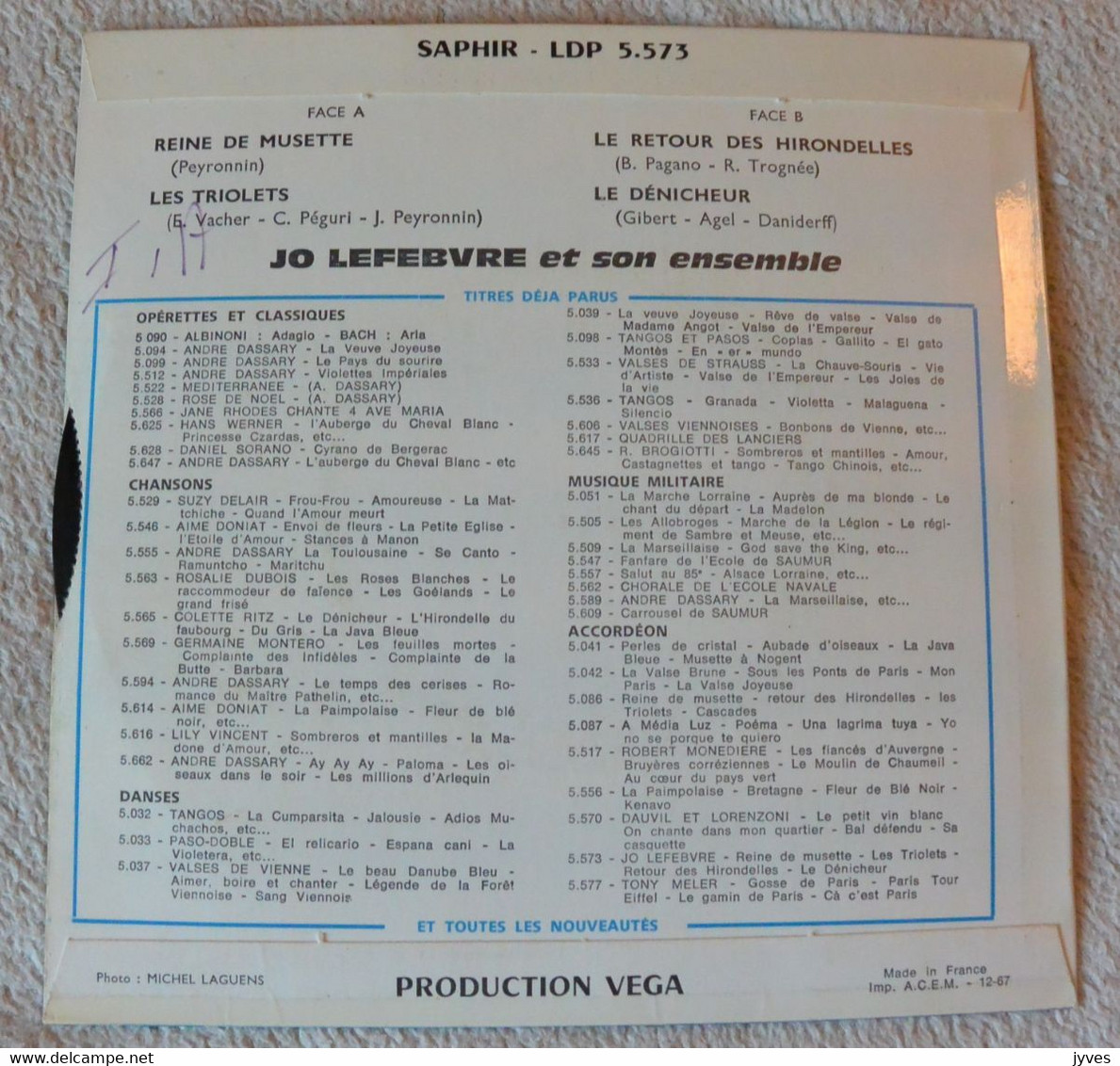 Jo Lefebvre Et Son Ensemble - Reine De Musette - 45 T - Maxi-Single