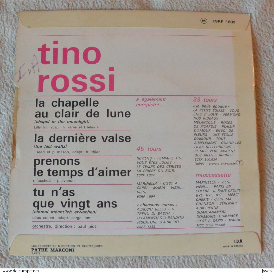 Tino Rossi - La Chapelle Au Clair De Lune - 45 T - Maxi-Single