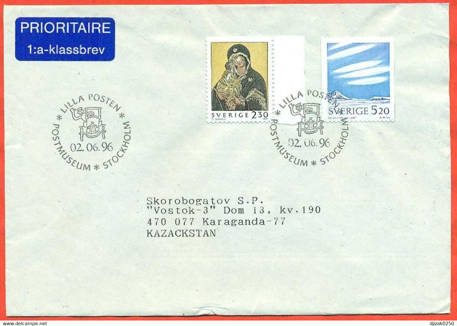 Sweden 1996.The Envelope Passed Through The Mail. Airmail. - Briefe U. Dokumente