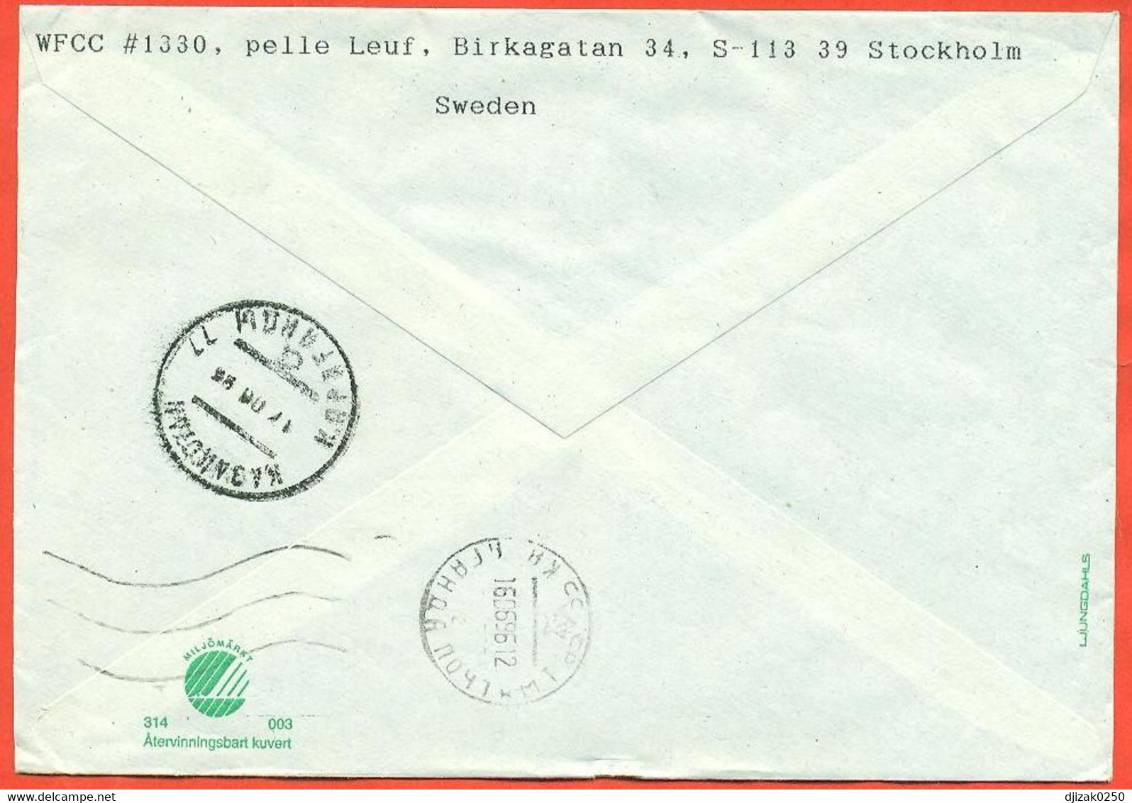 Sweden 1996.The Envelope Passed Through The Mail. Airmail. - Brieven En Documenten