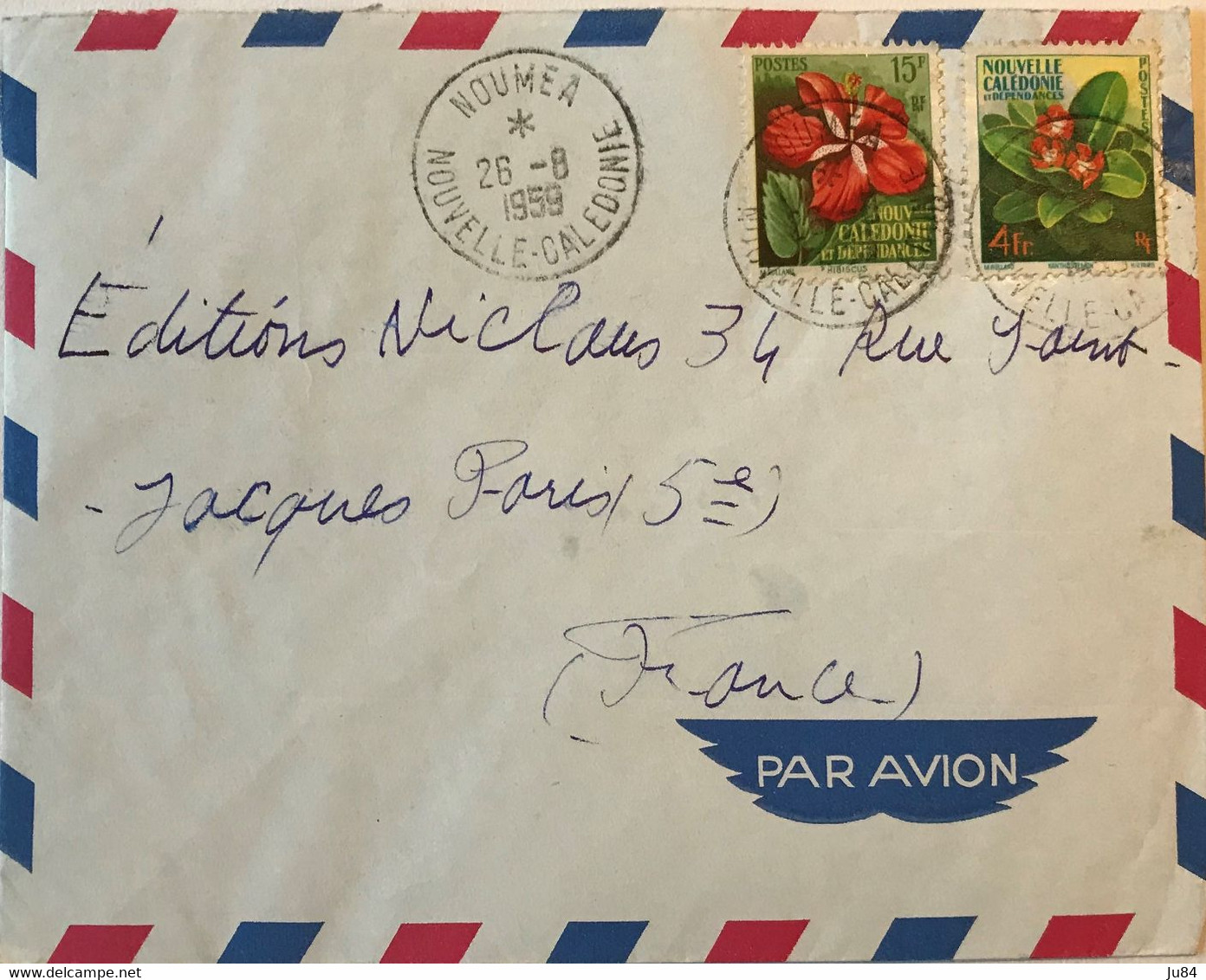 Nouvelle Calédonie - Nouméa - Affranchissement Fleurs - Lettre Avion Pour La France - 26 Août 1959 - Gebruikt