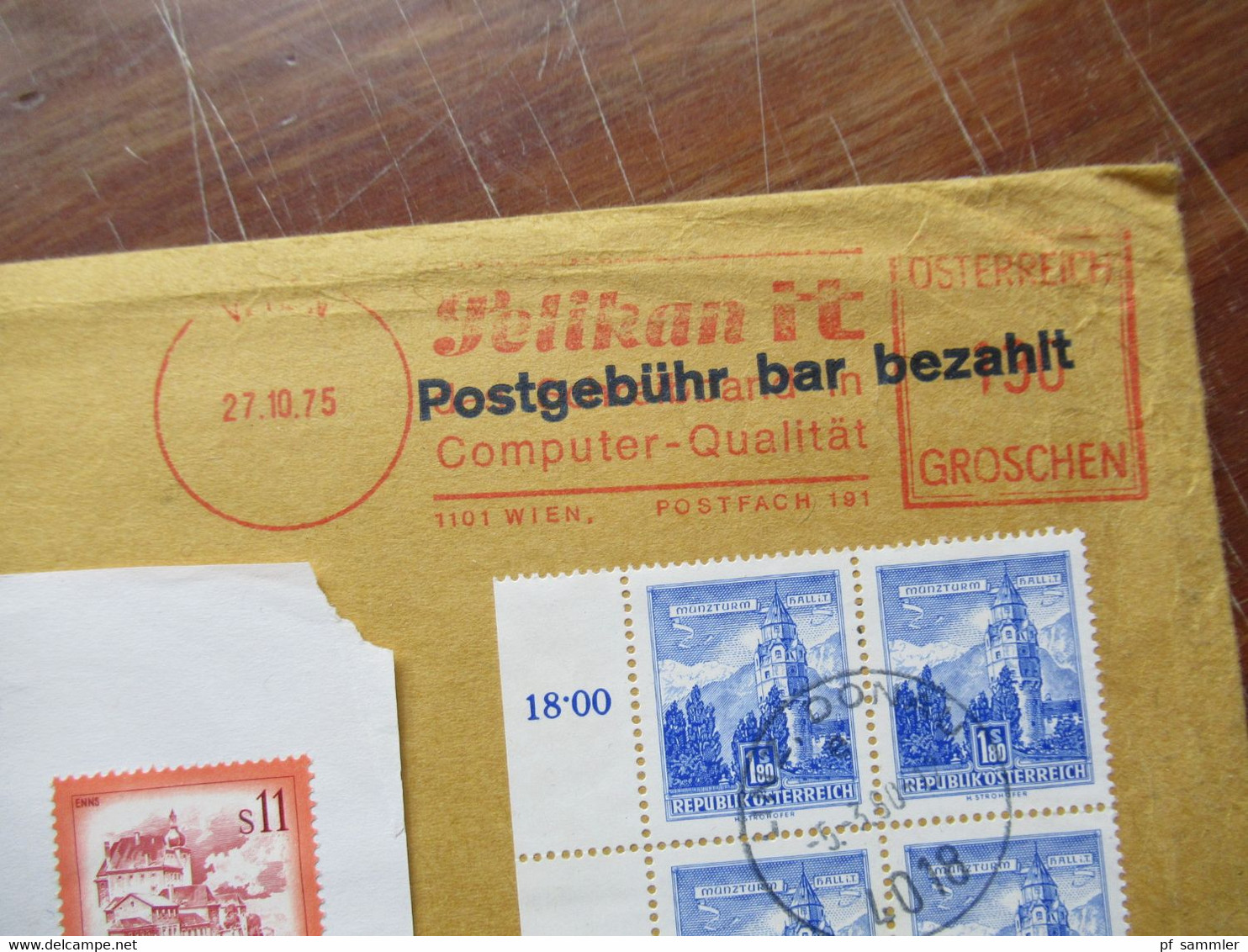 Österreich 1975 Freimarken In Einheiten Auf Großem Umschlag! Postgebühr Bar Bezahlt Und AFS Pelikan It Wien - Covers & Documents