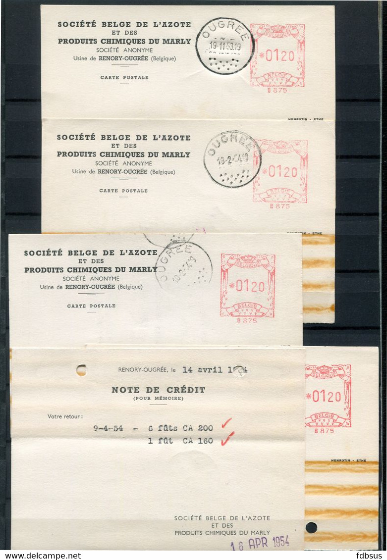 5 Cartes D' OUGREE + Rode Frankeerstempel *0120 B875 - Renory Ougrée - Note De Crédit - SOCIETE BELGE DE L'AZOTE Et Des - ...-1959