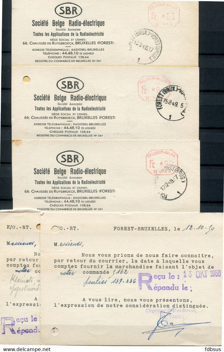 5 Cartes SBR SOCIETE BELGE RADIO ELECTRIQUE Forest Vorst - Rode Frankeer Stempel B 544 - ...-1959
