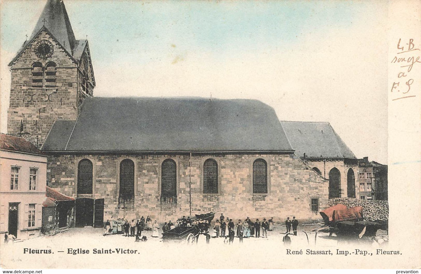 FLEURUS - Eglise Saint-Victor - Carte Colorée Et Circulé En 1904 - Fleurus