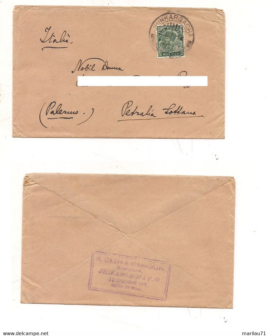 9977 India Postage Nine Pies SOLO ISOLATO 1938 JHIINKARGACHA COVER  To Italy - Jhind