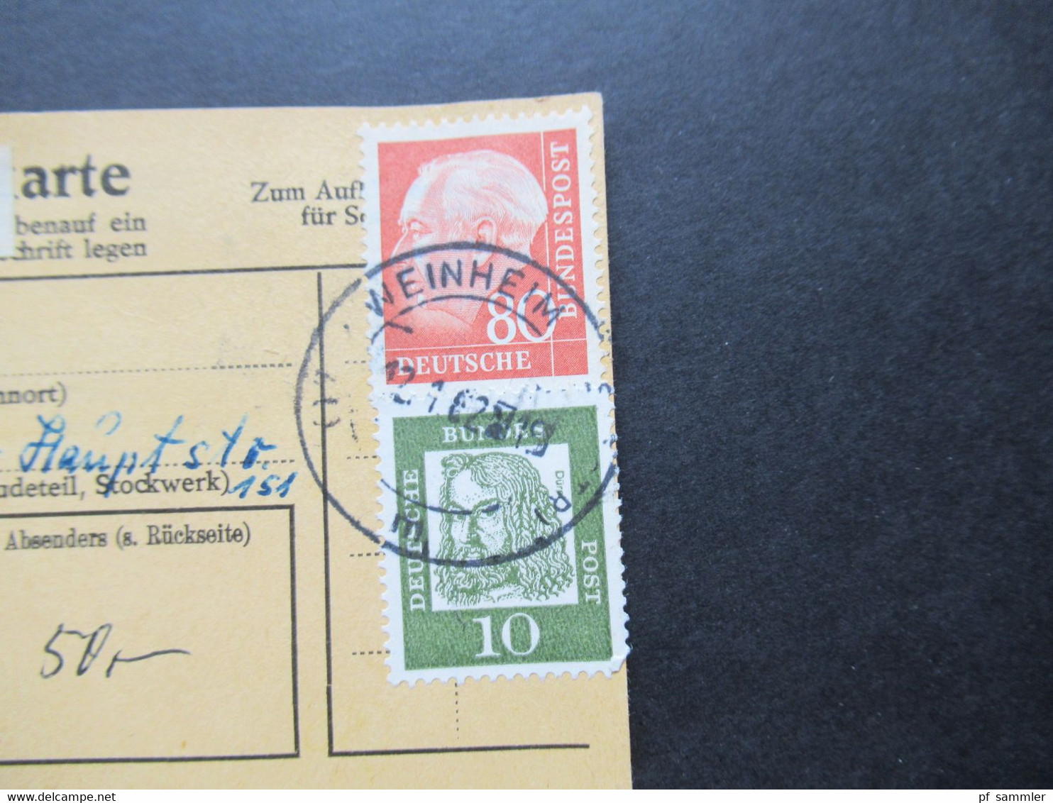 BRD Heuss II Und Bedeutende Deutsche MiF Auf Paketkarte Weinheim (Bergstraße) Nach Otterberg Wertpaketkarte - Cartas & Documentos