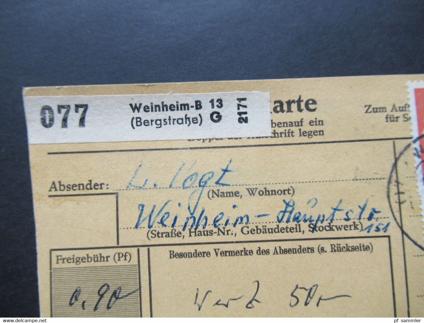 BRD Heuss II Und Bedeutende Deutsche MiF Auf Paketkarte Weinheim (Bergstraße) Nach Otterberg Wertpaketkarte - Cartas & Documentos