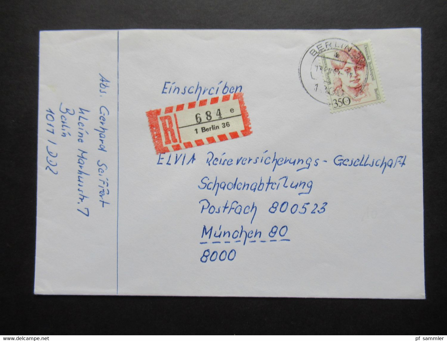 Berlin (West) 1988 Freimarken Frauen Nr.828 EF Einschreiben Berlin 36 Nach München - Storia Postale