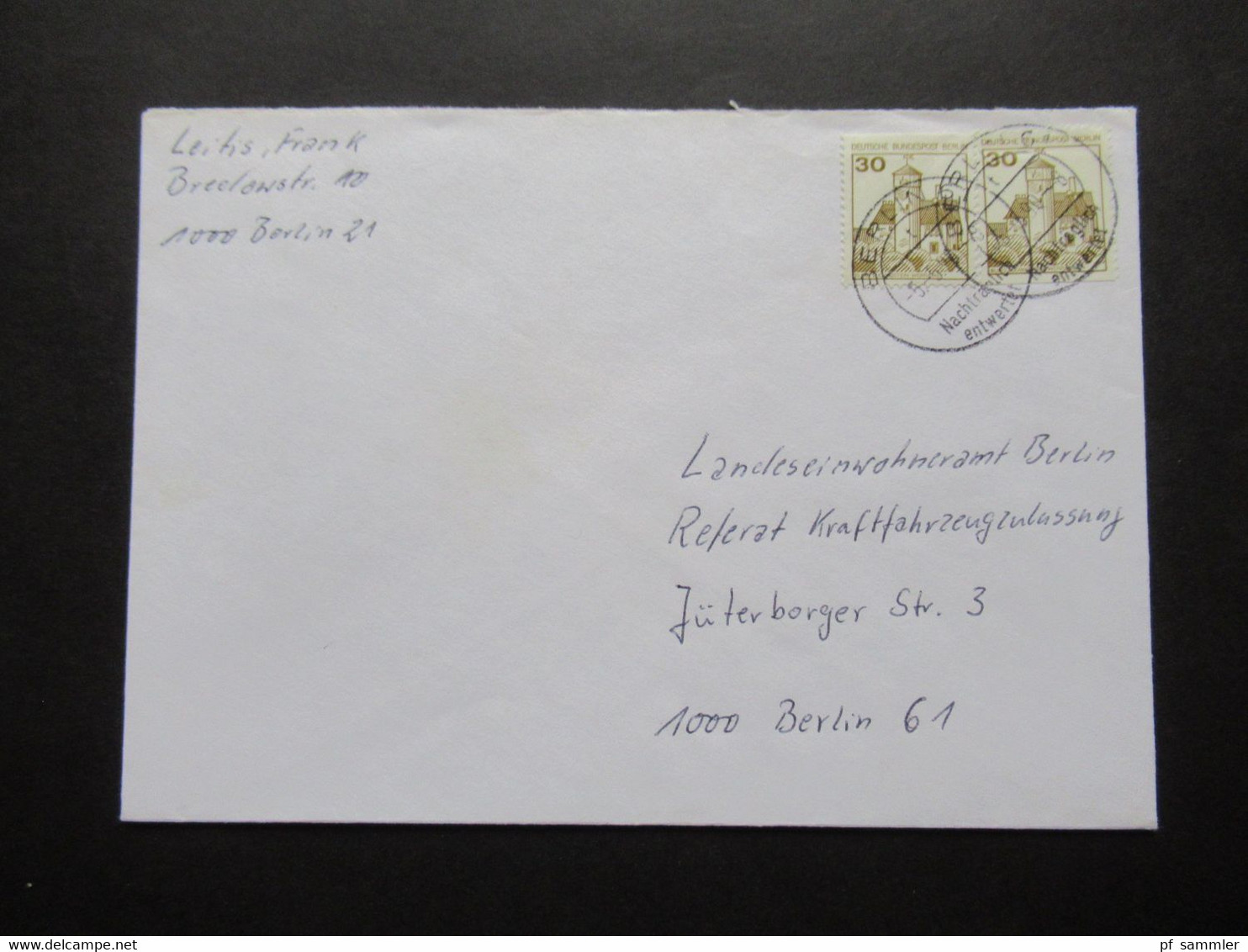 Berlin (West) 1977 Verwendet 1990 Freimarken BuS Nr.534 C / D Stempel Berlin Nachträglich Entwertet Ortsbrief Berlin - Cartas & Documentos