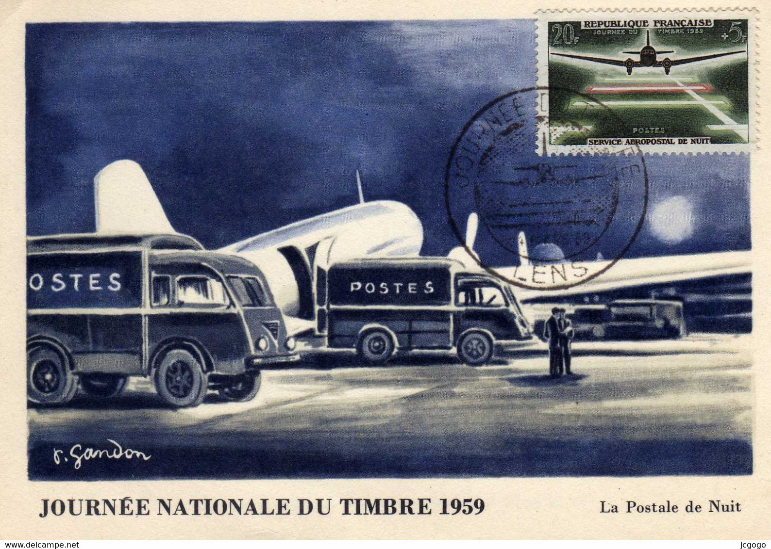 AVION  POSTE  La Postale De Nuit   Illustrateur: GANDON - 1946-....: Modern Tijdperk