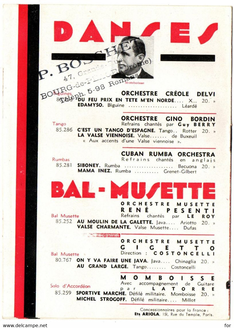 Publicité : Supplément Au Catalogue : 1932 : PARLOPHONE : Orchestre Chant Café-Concert Danse : Musique : Publicité - Reclame