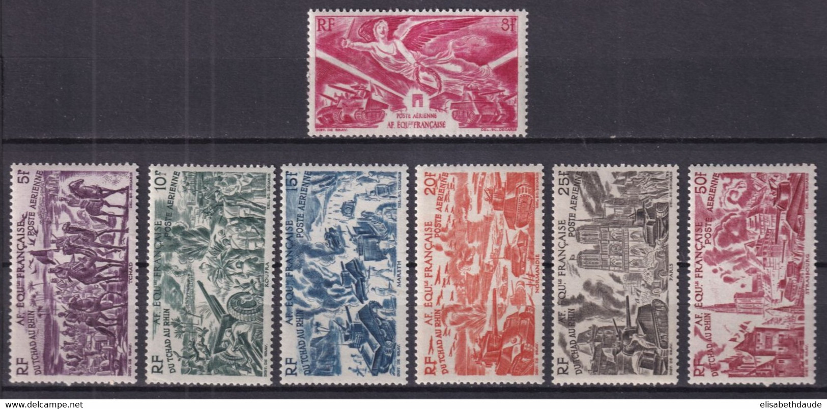 AEF - ANNEE COMPLETE 1946 - VICTOIRE + TCHAD AU RHIN - YVERT N°PA43/49 * MLH - COTE = 16.25 EUR. - Unused Stamps