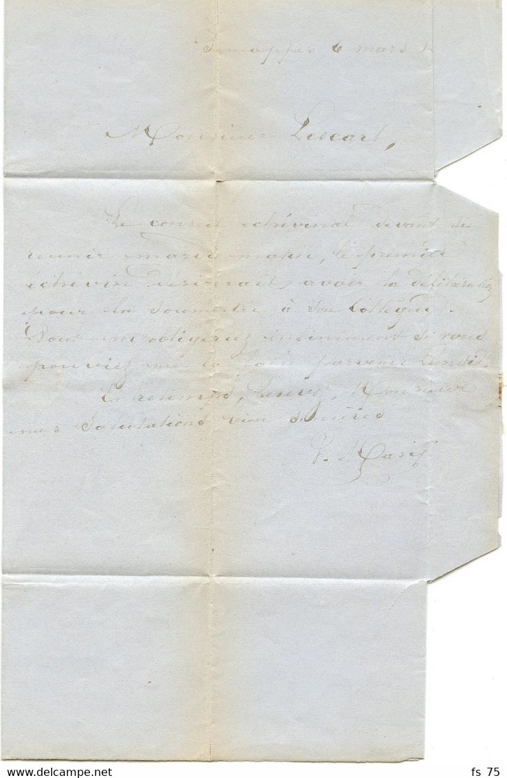 BELGIQUE - N°14A OBLITERERATION A BARRES + TAD JEMAPPES + BOITE RURALE Y SUR LETTRE AVEC CORRESPONDANCE DE JEMMAPES,1864 - 1863-1864 Medaillons (13/16)