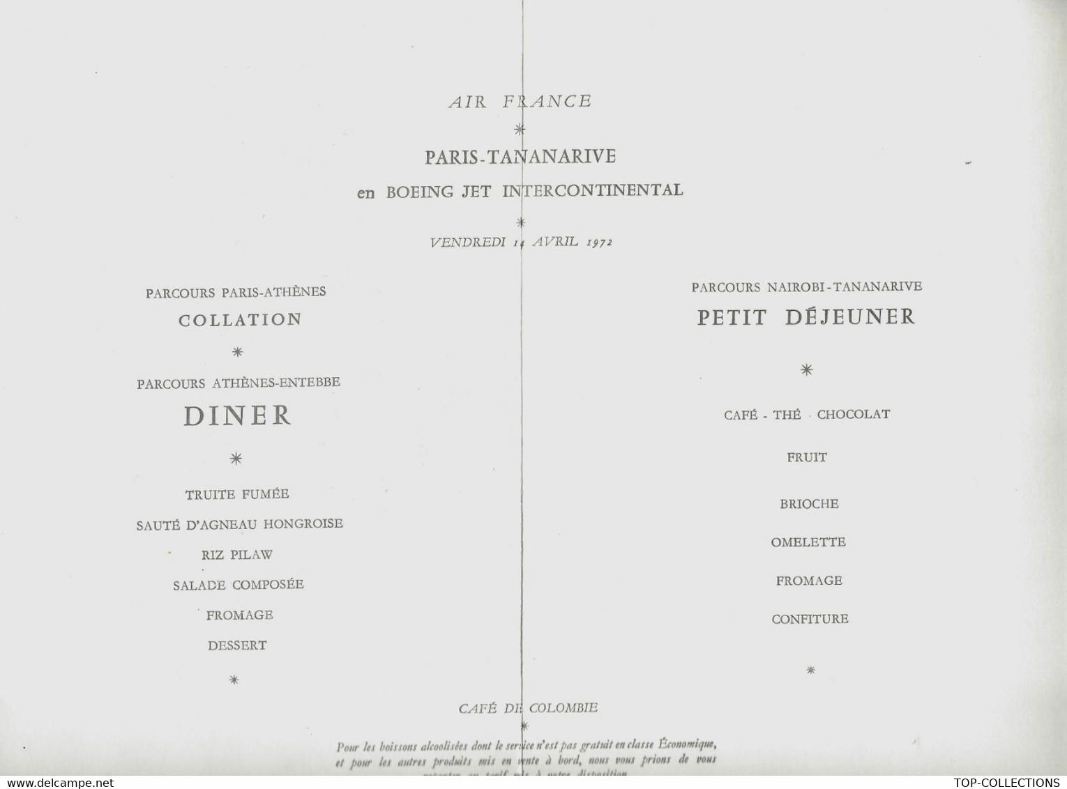 MENU AIR France 1972  PARIS TANANARIVE BOEING JET Avec SUPERBE DESSIN DE FLORENT MARGARITIS B.E. - Menú