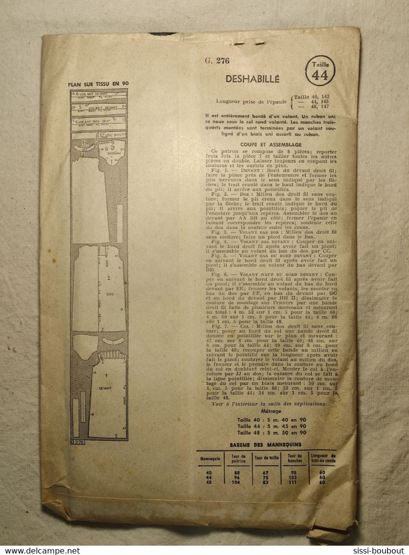 Ancien Patron De La Revue "L'ECHO DE LA MODE" De 1963 - Taille 44 - N°G176 - Un Déshabillé - Patrons