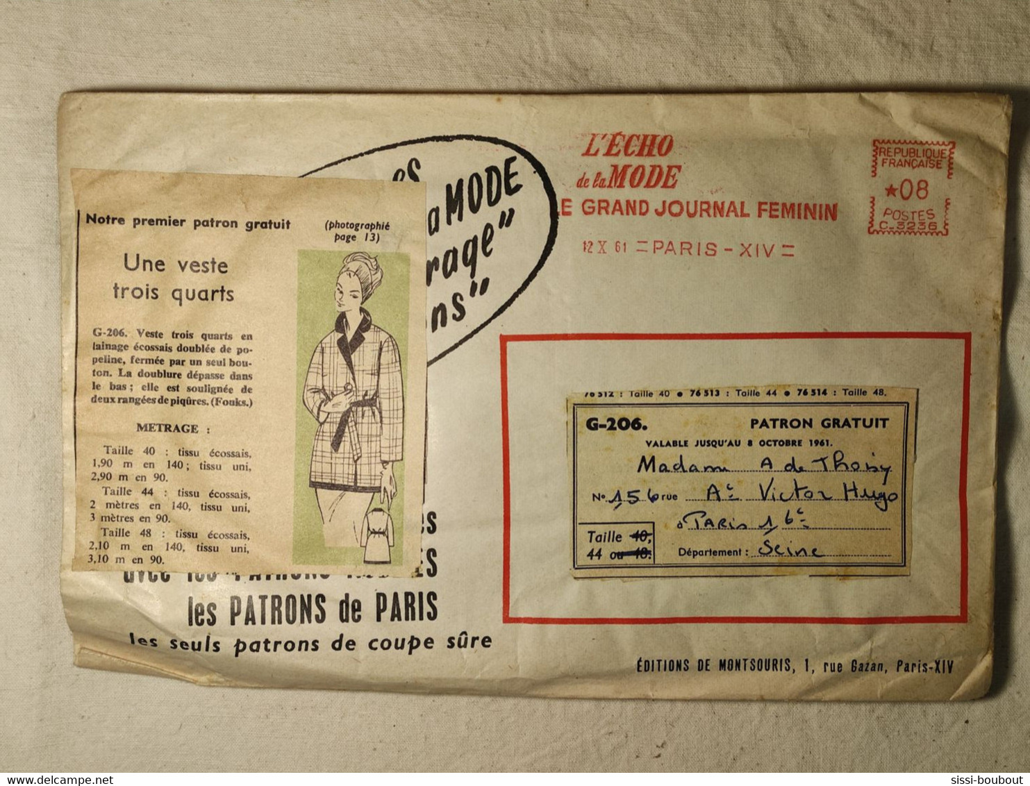 Ancien Patron De La Revue "L'ECHO DE LA MODE" De 1961 - Taille 44 - N°G206 - Une Veste Trois Quarts - Patrons