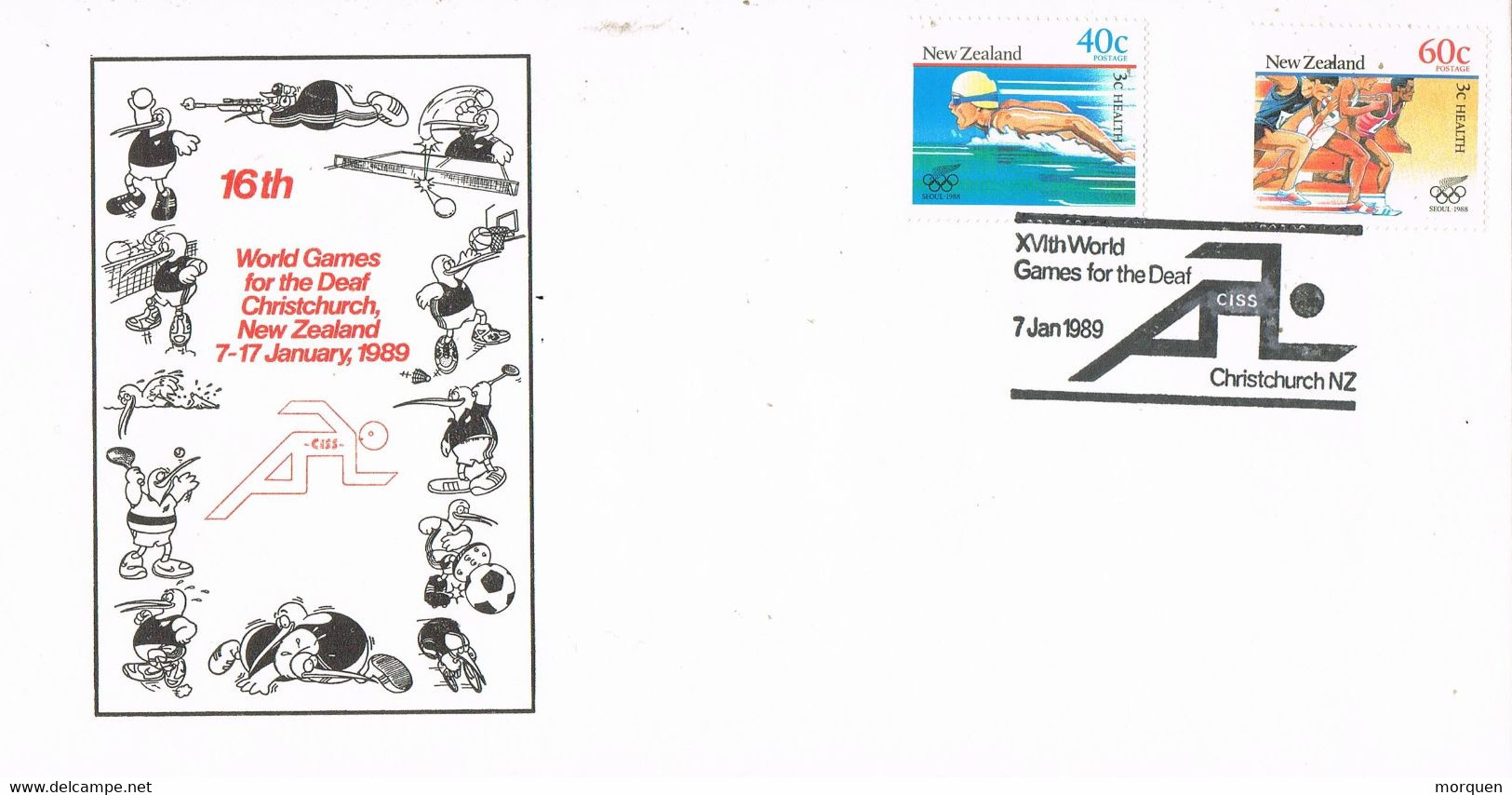 44290. Carta CHRISTCHURCH (New Zealand) 1989. World Games, Natacion, Carreras SEOUL - Cartas & Documentos