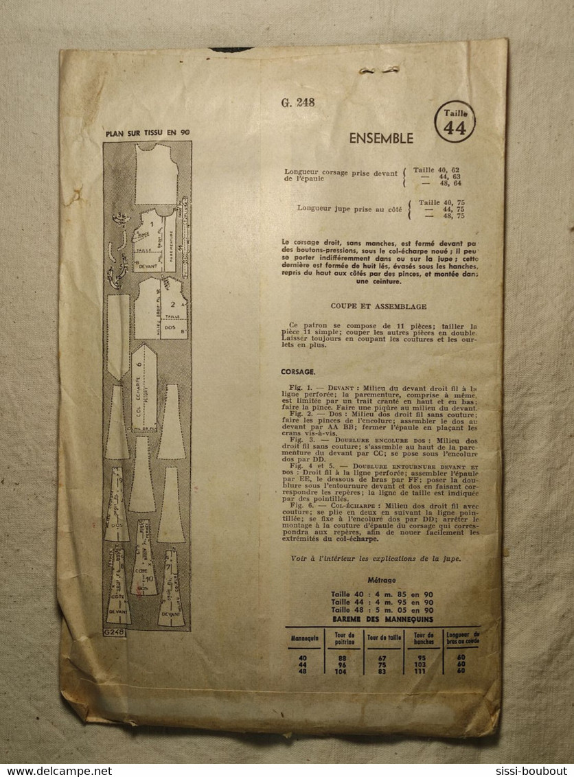 Ancien Patron De La Revue "L'ECHO DE LA MODE" De 1962 - Taille 44 - N°G248 - Un Ensemble - Corsage & Jupe - Patterns