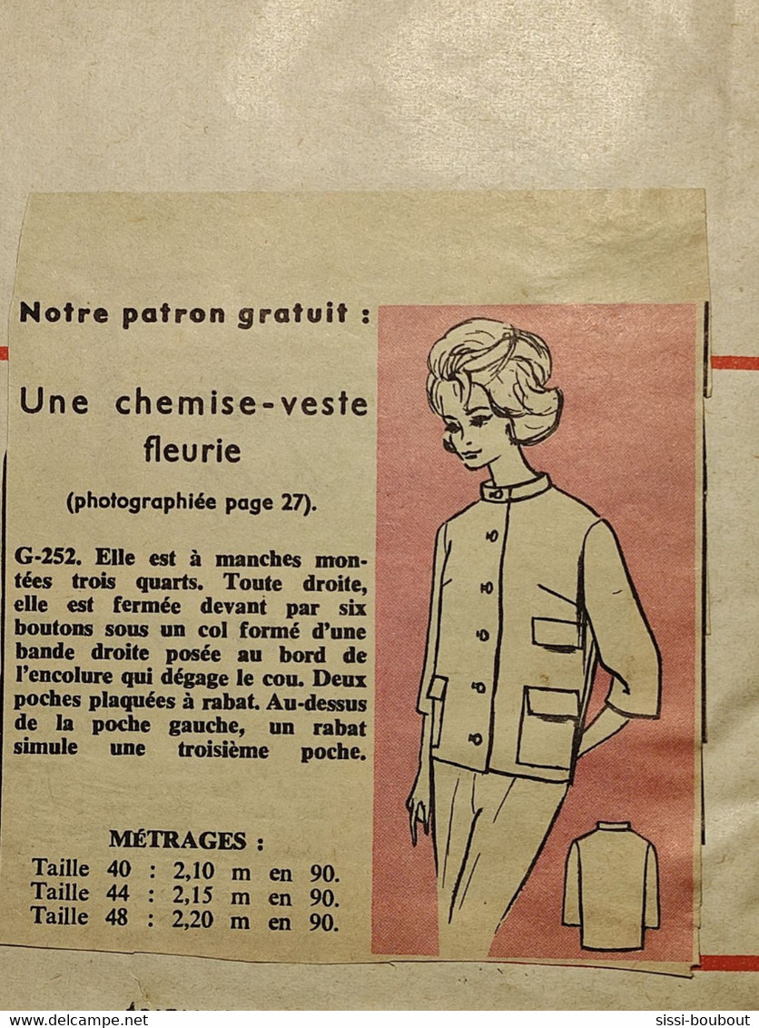 Ancien Patron De La Revue "L'ECHO DE LA MODE" De 1962 - Taille 44 - N°G252 - Une Chemise-Veste - Patrons