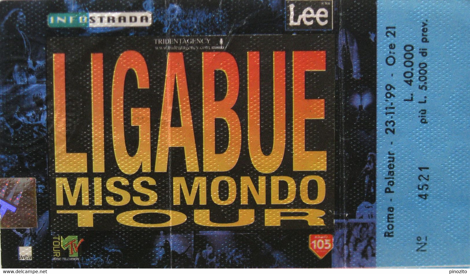 LIGABUE Miss Mondo Tour Biglietto Concerto Ticket Roma 1999 - Concert Tickets