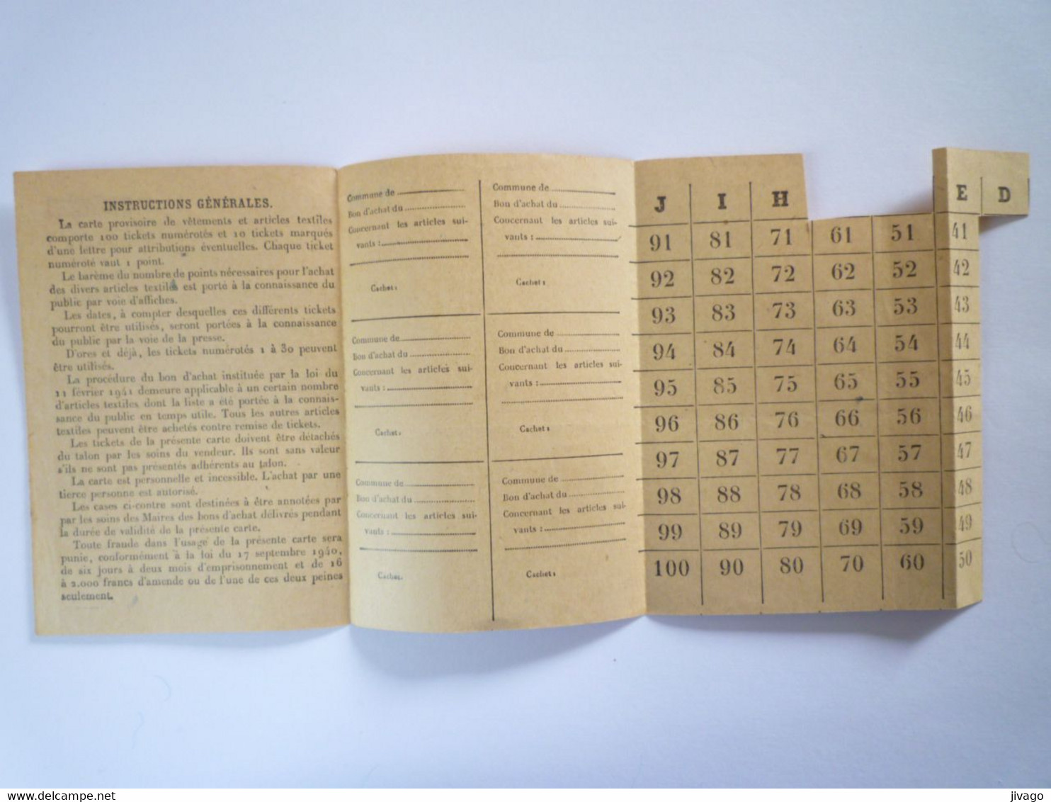 2022 - 1861  RATIONNEMENT  1941  Bordères  (65)  Carte Provisoire De Vêtements Et D'Articles Textiles   XXX - Non Classés