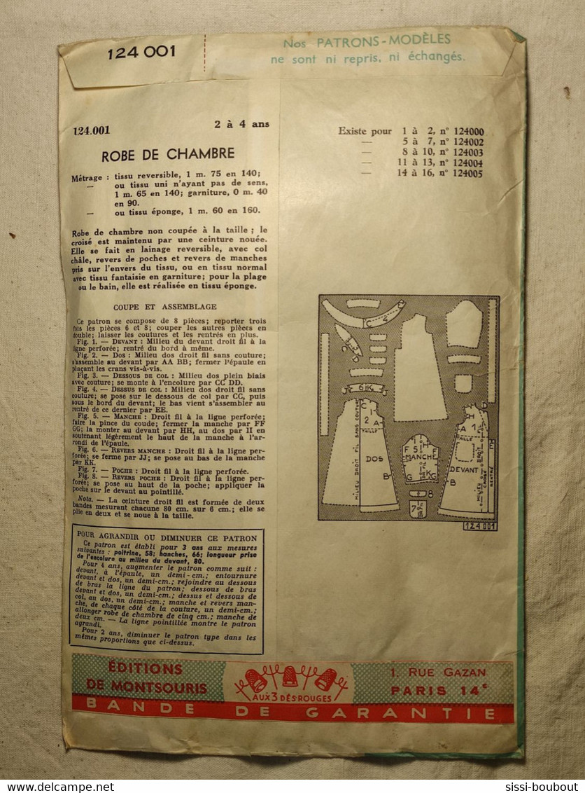 Ancien Patron De La Revue "L'ECHO DE LA MODE" Des Années 60 - Taille 2 à 4 Ans - N°124001 - Robe De Chambre - Patterns